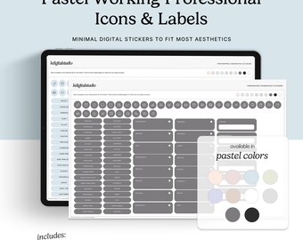Working Professional Icons & Labels Digital Stickers, Individual PNGs, Precropped GoodNotes Stickers, Elements, Minimal, Functional
