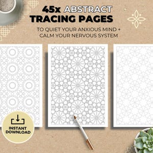48 Abstract Tracing & Coloring Pages | Mindful Tracing Printable | Calming Activity for Adults | Stress Relief Coloring Pages | Relaxing Art