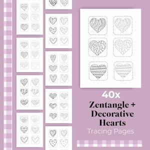 40 pages de dessin Zentangle et cœurs décoratifs à tracer | Calme pour la Saint-Valentin | Dessin et coloriage méditatifs | Soulagement de l'anxiété | S'aimer soi-même