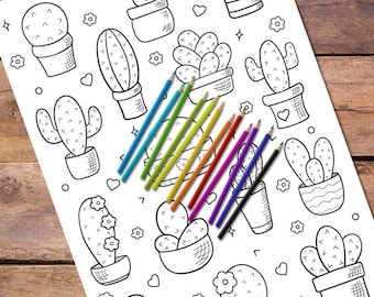 Cactus Coloring Pages: Fun Mindful Art - PDF & PNG Digital Download I Reset Your Nervous System I Recharge Your Spirits I Calming I