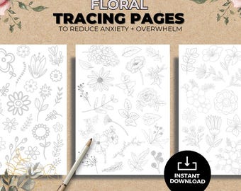 Floral Tracing Pages: Mindful Art Therapy, Anxiety Relief (Digital Download)