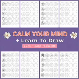 Aprende a dibujar lindos garabatos de flores / Páginas de trazo consciente para aliviar la ansiedad / Práctica fácil de dibujo de flores / PDF imprimible