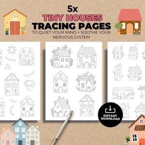 Mindfulness-oefenpagina's tegen angst (printbaar) - Kleine huisjes | Rustige, drukke geesten | Tegen verveling | Directe ontspanning