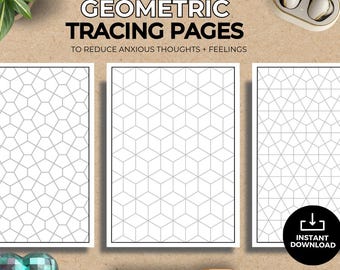 10x Geometric Tracing Pages I Quiet Busy Minds I Boredom Buster I Positive Distraction