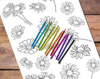 Daisy Coloring Pages: Mindful Floral Art (PDF & PNG) Calm Your Mind I Calming Practices for Sadness + Low Moods