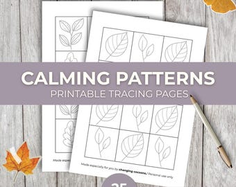 Leaf Pattern Coloring Pages, Calming Art, Relaxation (PDF Download) Soothing Tracing Pages For The Highly Sensitive Person