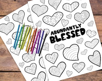 Heart Coloring Pages: Mindful Relaxation, 'Abundantly Blessed' (PDF Download) Self Love
