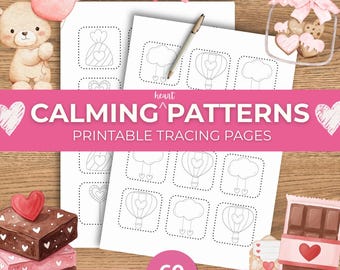 60 Cute + Calming Heart + Love Inspired Patterns – Digital Download- Gentle Mindful Tracing & Coloring Pages for Highly Sensitive People