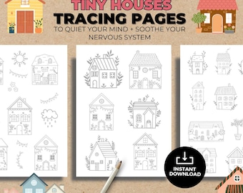 Mindful Tracing Pages For Anxiety Printable - Little Houses I Quiet Busy Minds I Boredom Buster I Instant Relaxation