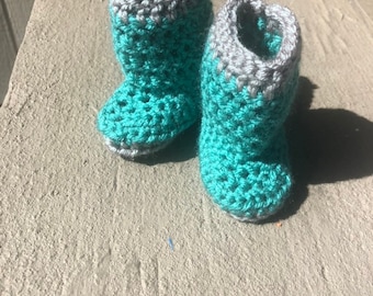 Teal and gray 6-9 month booties