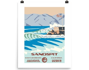 Sandspit (Santa Barbara, CA)  Surf Poster (National Parks Style)