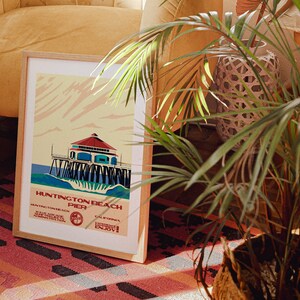 Huntington Beach Pier Surf Poster | Huntington Beach Kalifornien | Konsttryck i vintagestil med nationalparker bild 10