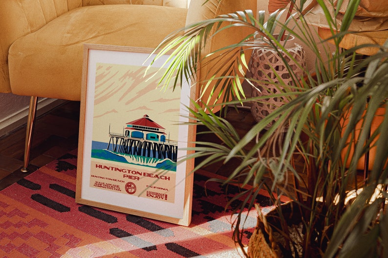 Huntington Beach Pier Surf Poster | Huntington Beach Kalifornien | Konsttryck i vintagestil med nationalparker bild 10