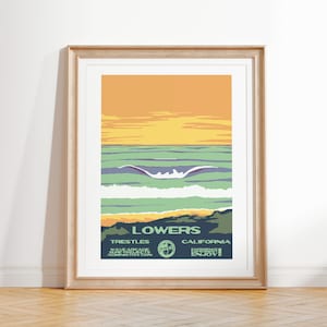 Lowers Art Print | Vintage National Parks Style Surf Poster | Trestles, CA Coastal Surf Decor