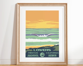 Lowers Surf Poster | San Clemente California | Vintage National Parks Style Art Print