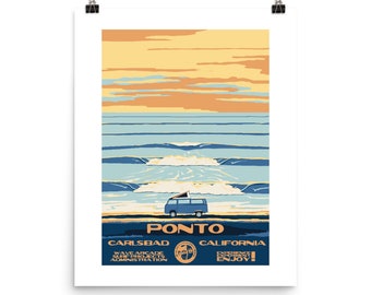 Ponto (Carlsbad, CA)  Surf Poster (National Parks Style)