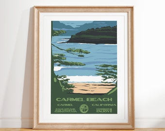 Carmel Beach Surf Poster | Carmel California | Vintage National Parks Style Art Print