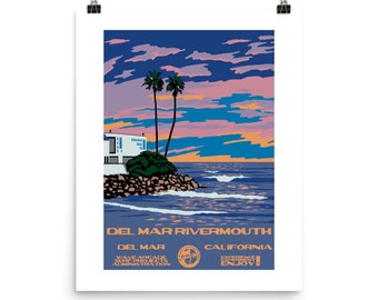 Del Mar Rivermouth (Del Mar, CA)  Surf Poster (National Parks Style)
