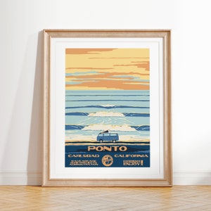 Ponto Art Print / Cartel de surf estilo parques nacionales vintage / Carlsbad, CA Coastal Surf Decor