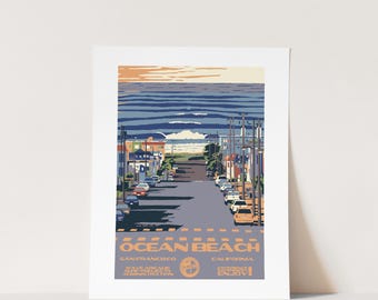 COPIA DIGITAL: Póster de surf de Ocean Beach (San Francisco, CA) (estilo Parques Nacionales)