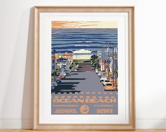 Ocean Beach (San Francisco, CA)  Surf Art Print (National Parks Style Surf Art)