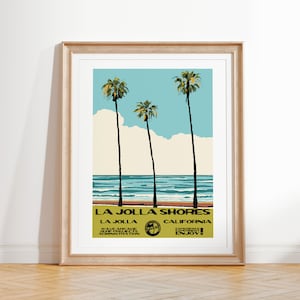 Impresión de arte de La Jolla Shores / Cartel de surf estilo parques nacionales vintage / Decoración de surf costera de La Jolla, CA