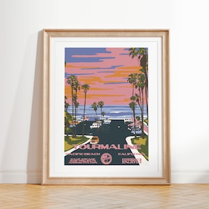 Impresión de arte de turmalina / Cartel de surf estilo parques nacionales vintage / Pacific Beach, CA Coastal Surf Decor