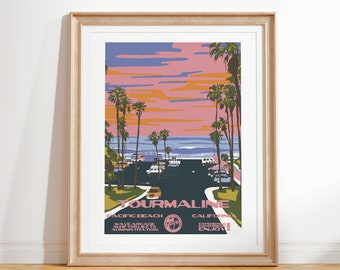 Tourmaline Art Print | Vintage National Parks Style Surf Poster | Pacific Beach, CA Coastal Surf Decor