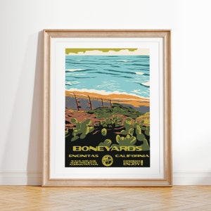 Impressão de arte de Boneyards | Poster da ressaca do estilo dos parques nacionais do | Encinitas, CA Decoração de surf costeiro