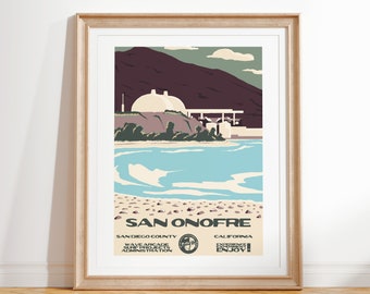 San Onofre Surf Poster | San Clemente California | Vintage National Parks Style Art Print
