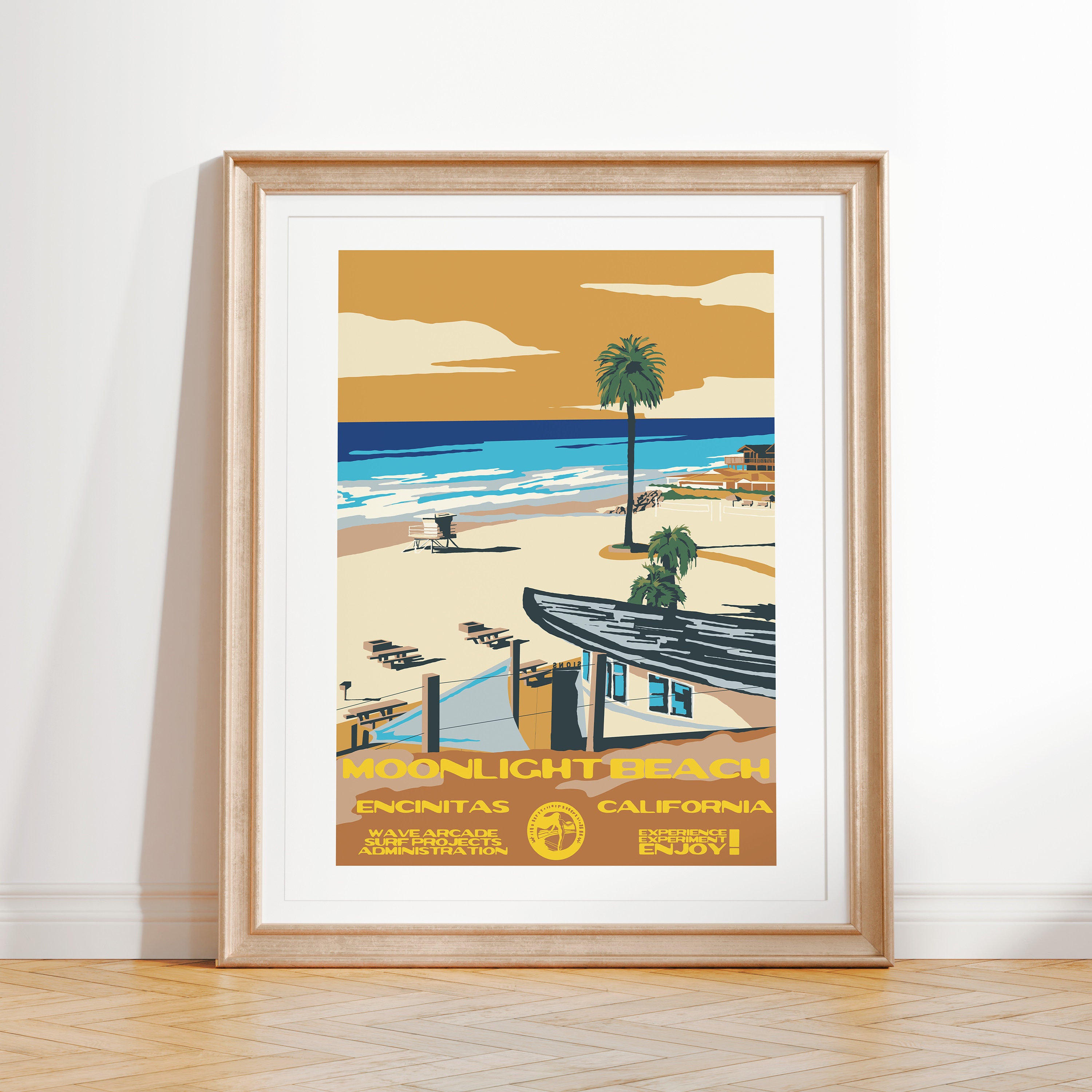 Moonlight Beach Art Print | Vintage National Parks Style Surf