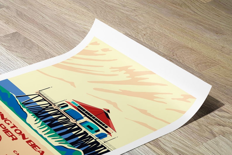 Huntington Beach Pier Surf Poster | Huntington Beach Kalifornien | Konsttryck i vintagestil med nationalparker bild 3