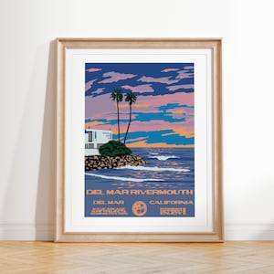 Del Mar Rivermouth Art Print / Cartel de surf estilo parques nacionales vintage / Del Mar, CA Coastal Surf Decor