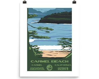 Carmel Beach (Carmel, CA)  Surf Poster (National Parks Style)
