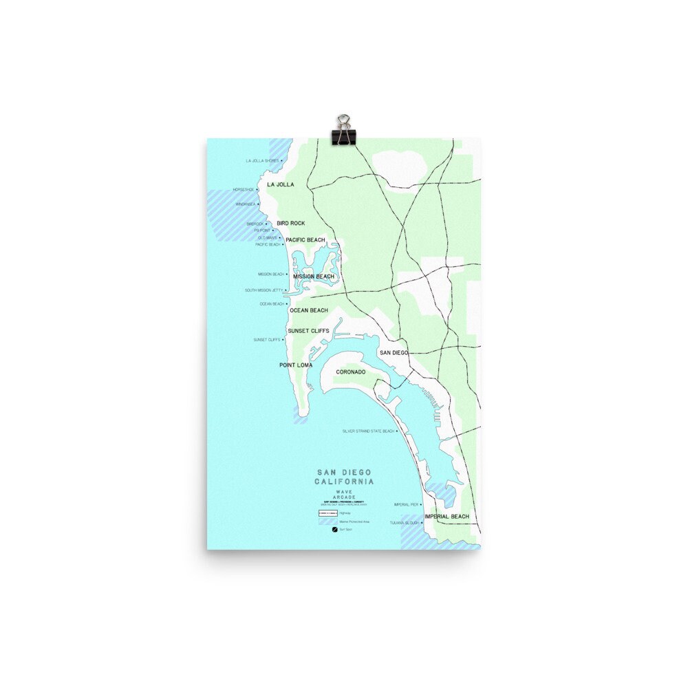 San Diego California Surf Spot Map Etsy