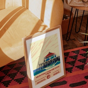Huntington Beach Pier Surf Poster | Huntington Beach Kalifornien | Konsttryck i vintagestil med nationalparker bild 9