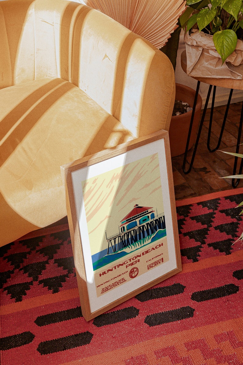 Huntington Beach Pier Surf Poster | Huntington Beach Kalifornien | Konsttryck i vintagestil med nationalparker bild 9