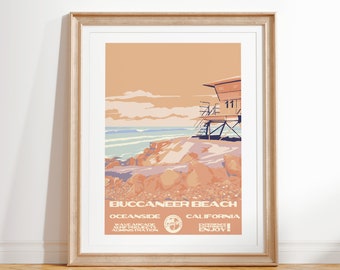 Buccaneer Beach Surf Poster | Oceanside Kalifornien | Konsttryck i vintagestil med nationalparker