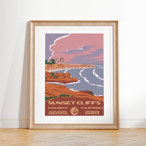 Sunset Cliffs (San Diego, CA)  Surf Art Print (National Parks Style Surf Art)