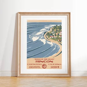 Rincon "Queen of the Coast" Kunstdruck | Vintage Nationalparks Stil Surf Poster | Carpinteria, CA Küstenbrandung Decor