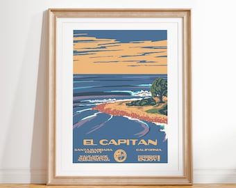 El Capitan Surf Poster | Goleta California | Vintage National Parks Style Art Print