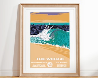 The Wedge Surf-affisch | Newport Beach Kalifornien | Konsttryck i vintagestil i nationalparker