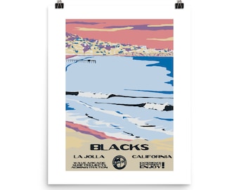 Blacks (San Diego, CA)  Surf Poster (National Parks Style)