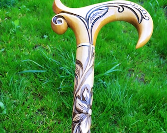 Womens walking cane Walking cane for women Walking cane stick Hand carved walking stick Wood Walking cane carved wood walking cane
