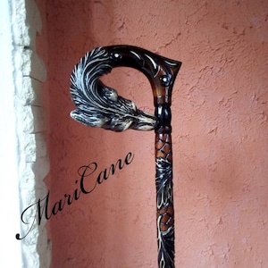 Wood walking cane Hand carved walking sticks Luxury walking cane Dog art wood walking stick Walking cane men Walking cane stick