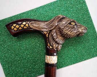 Cane walking stick rabbit walking cane Hand carved handle and staff Wood hare Wooden handmade gift cane Custom walking stick rabbit head