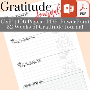 Daily Gratitude Journal PDF Powerpoint 52 Weeks of New Year - Etsy