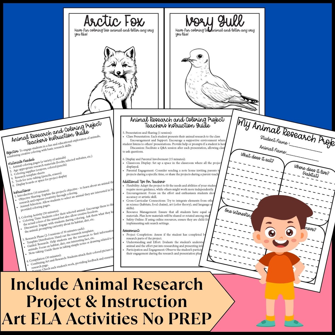 Winter Arctic Animals Coloring Pages & Animal Research Project | ELA ...