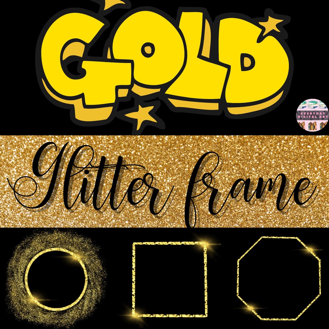 Gold Glitter Frame & Border Clipart Gold Sublimation Files Etsy