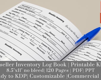 Clothing Reseller Inventory Log Book | Printable kdp 8.5"x11" no bleed| 120 Pages | PDF| PPT Ready to KDP| Customizable |Commercial Use